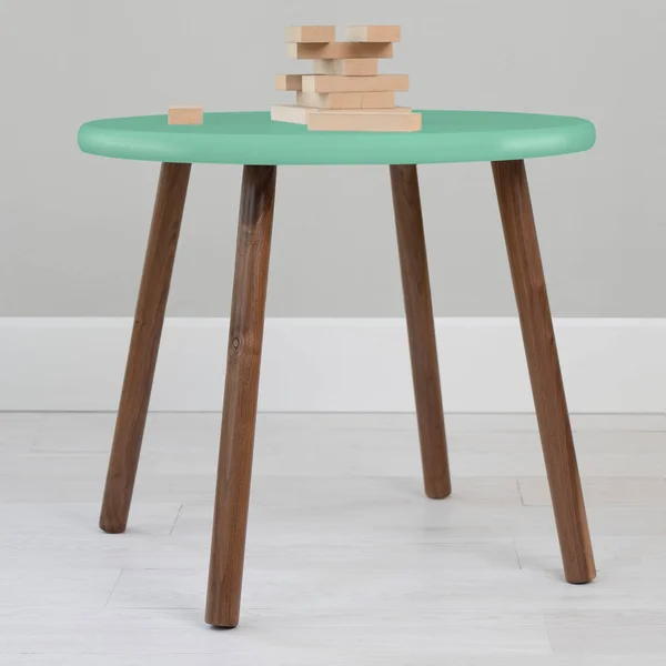 Peewee Round Kids Table - Walnut/Mint, 23.5x22 Small