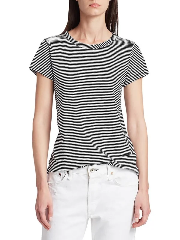 Rag & Bone Striped Crewneck Tee, Black, Women's, X-Small