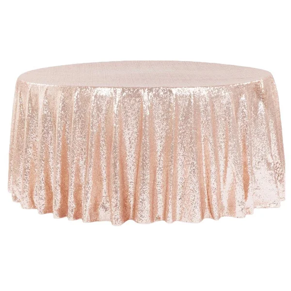 Glitz Sequins Round Tablecloth in Blush/Rose Gold Size: 120 in - Wedding, Event, Wholesale by CV Linens
