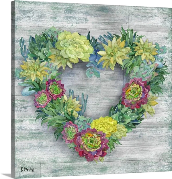 Succulent Wreath II, Canvas Wall Art, 16x16, Great Big Canvas