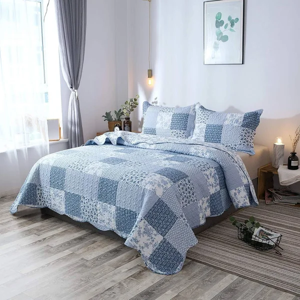 Kasentex Country-Chic Printed Pre-Washed Quilt Set - Microfiber Fabric Quilted Pattern Bedding (Multi-Pink - King + 2 Shams)