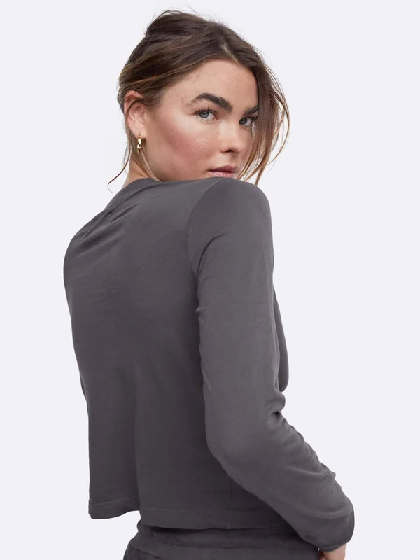 Organic Cotton Long Sleeve Crop Tee Charcoal - M