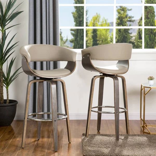 Set of 2 Mid-Century Modern Swivel Barstools Gray - Glitzhome
