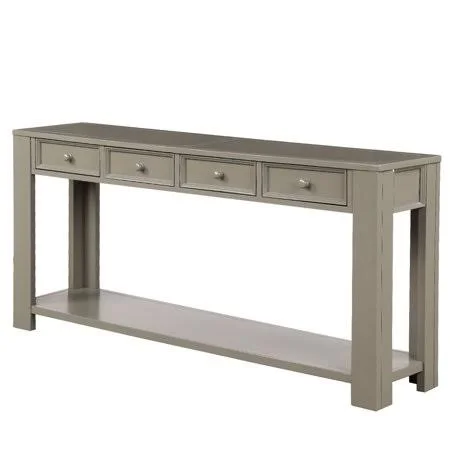 Console Table for Entryway Hallway Sofa Table with Storage Drawers and Bottom Shelf (Gray) - Size: 64