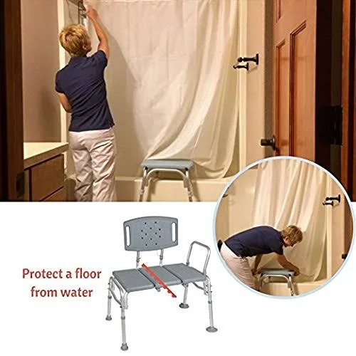 TRANSFER Bench Adjustable Height - Heavy Duty Bariatric 500 lb Plastic Seat with Back Non-Slip Seat White by Healthline