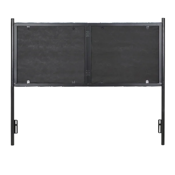 Chloe Queen Headboard in Black Metal & Faux Leather - Grey