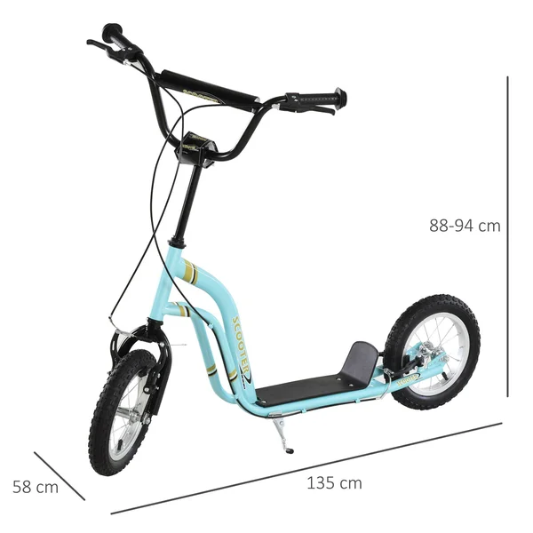 Aosom Teens Youth Scooter Ride on Toy with Adjustable Handlebar - Dual Brakes, and Inflatable Wheels for Kids 5+ - Blue