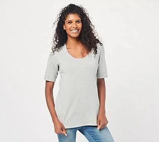 Belle by Kim Gravel TripleLuxe Elbow SleeveScoop Neck Top - Size X-Small, Heather Grey