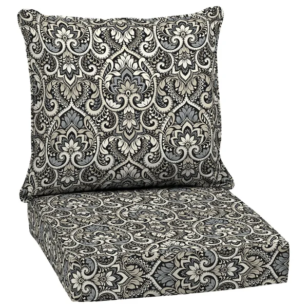 Arden Selections Black Aurora Damask Outdoor 24 x 24 in. Deep Seat Set, Size: 24 inch x 24 inch