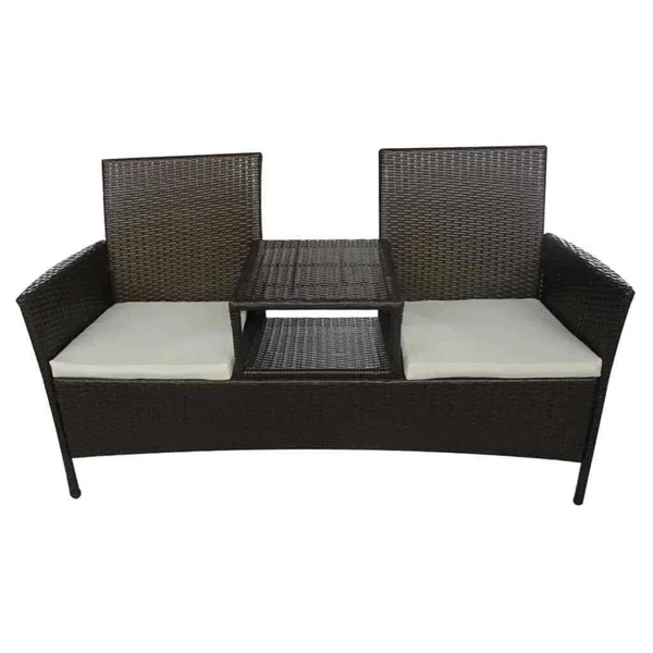vidaXL 2-Seater Garden Sofa with Tea Table Poly Rattan Brown, 42843