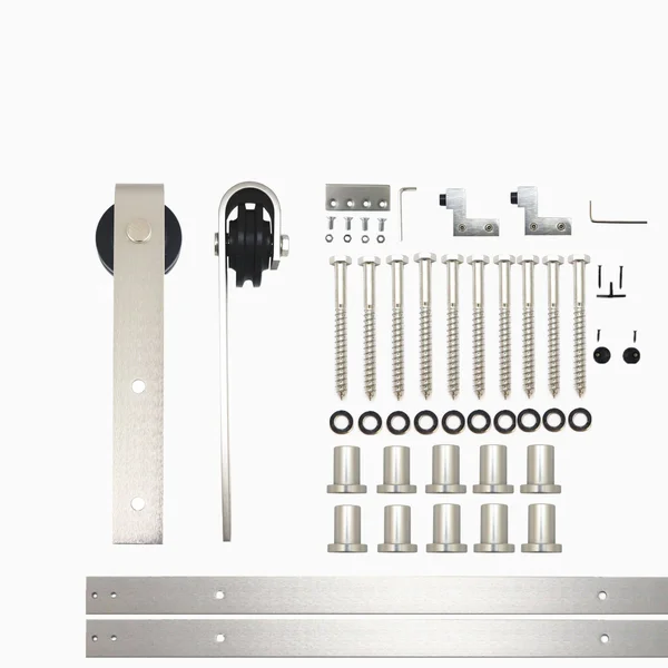 Homacer 156-in Brushed Nickel Interior/Exterior J-Strap Barn Door Kit, YT1DNZ156C