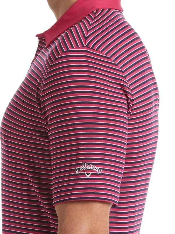 Callaway 3-Color Stripe Mens Golf Polo - Boudoir Red, M