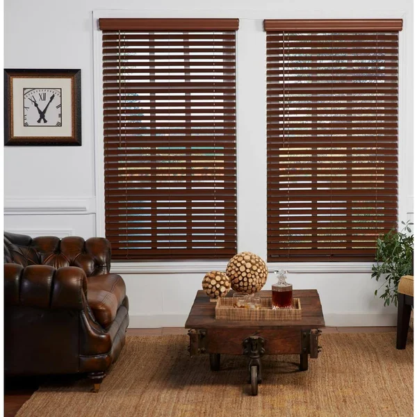 Perfect Lift Window Treatment Dark Oak 2 in. Cordless Room Darkening Faux Wood Blind 24.75 in. W x 64 in. L (Actual Size: 24.75