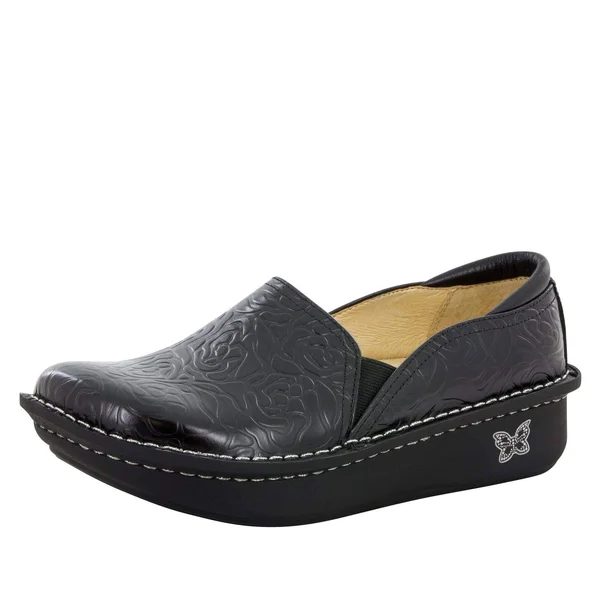 Alegria Debra Professional (Black Emboss Rose Leather) Women's Slip on Shoes
