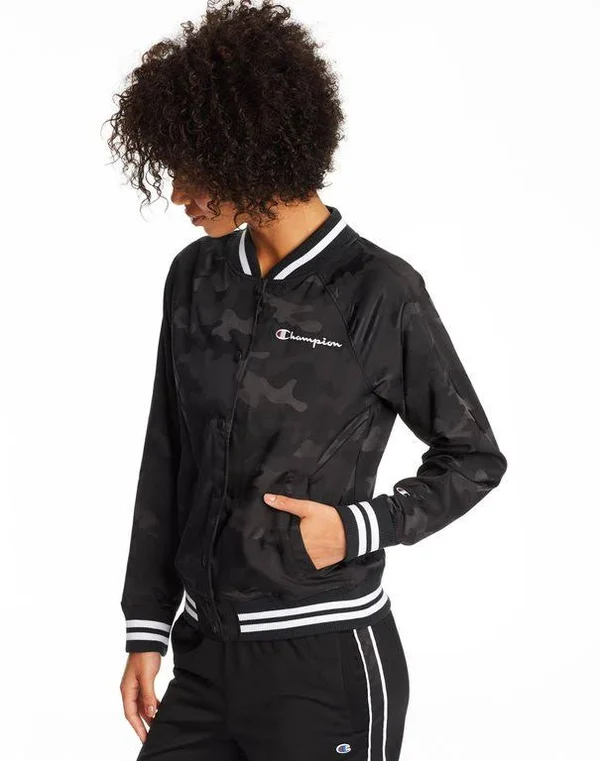 Champion Life Women's Bomber Camo Jacket - Block Arch Logo Black XL