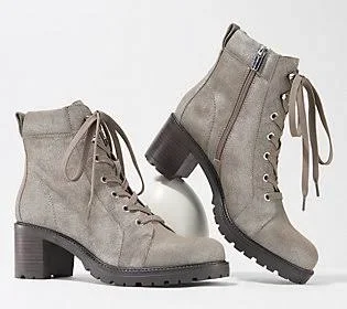 Vince Camuto Leather Lace-Up Ankle Boots - Gaviana, Size 10 Wide, Silver Taupe