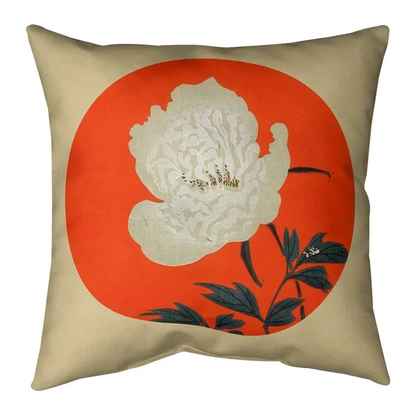 Porch & den Keito Sato &Vintage Japanese Flower Painting& Throw Pillow - 18 x 18 - Red & Blue - Synthetic Fiber