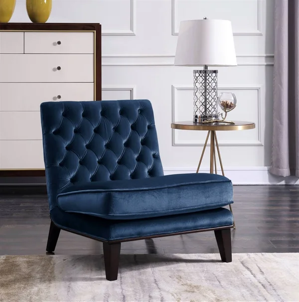 Chic Home Hector Gold Upholstered Velvet Modern Neo Traditional Tufted Slipper Accent Chair - Navy