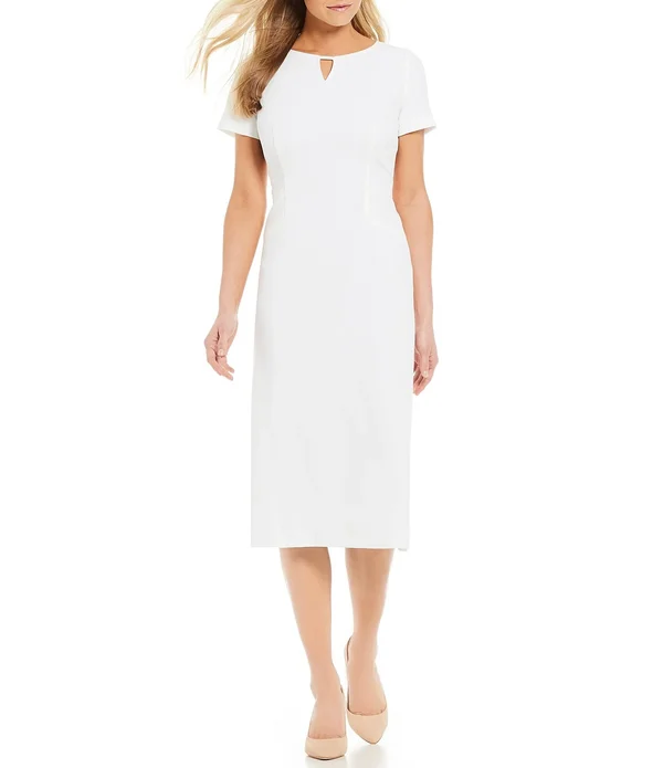 Preston York Isabel Short Sleeve Sheath Dress - Womens, 16, White - Dillard&s Exclusive