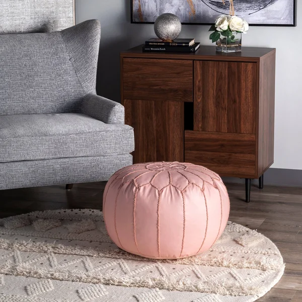 nuLOOM Classic Moroccan Lightweight Faux Leather Ottoman Pouf - Brown