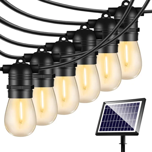 Solar String Lights Outdoor - Shatterproof Vintage Edison Bulbs & 4 Light Mode Weatherproof 96ft Strand -LED String Lights S