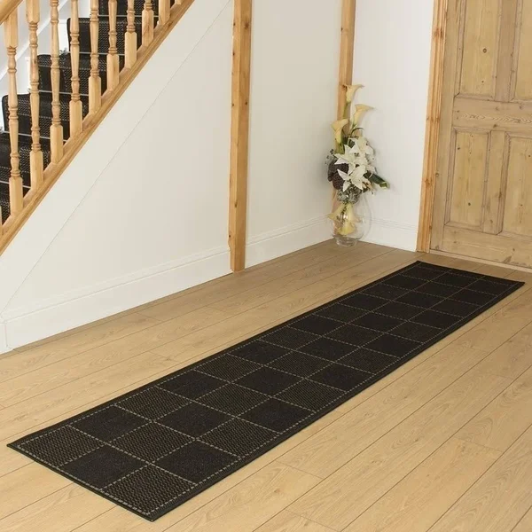 runrug USA Check Black Hallway Carpet Rug Runner Length: 29 foot - WIDT