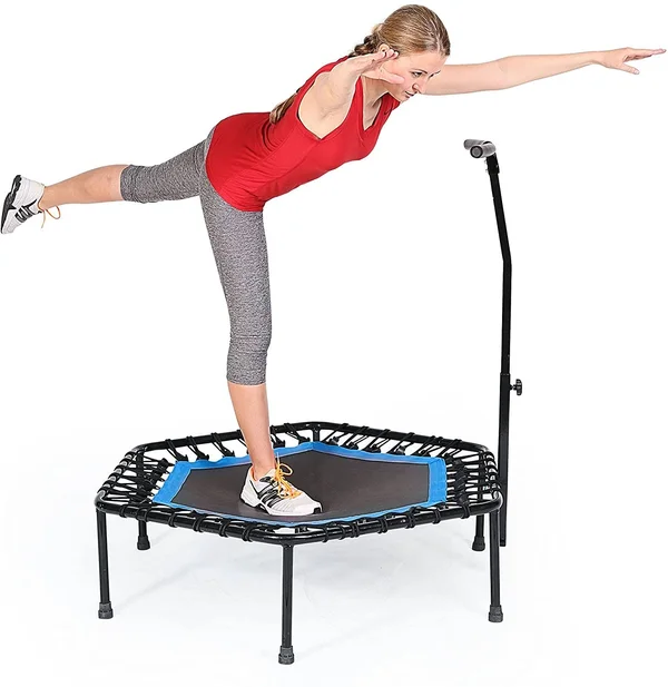 Sportplus Quiet Mini Indoor Rebounder Fitness Trampoline w/ Adjustable Bar, Blue