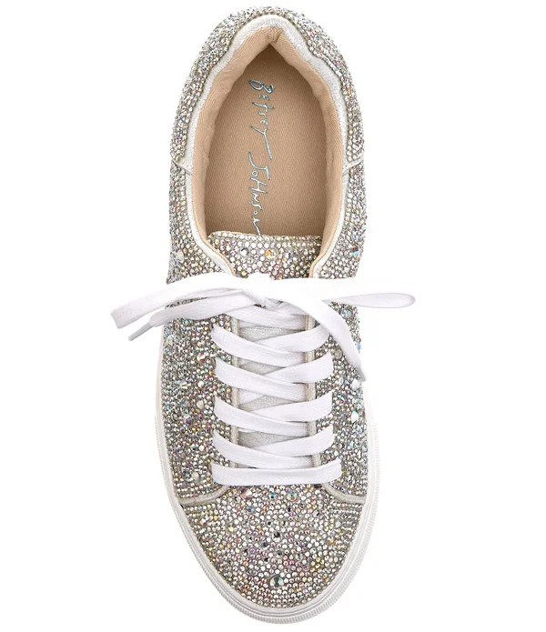 Blue by Betsey Johnson Sidny Rhinestone Embellished Platform Lace-Up Sneakers - 8M