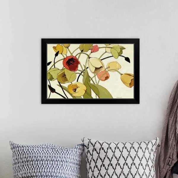 Tulip Toss - Black Framed Wall Art, 24x16, Great Big Canvas