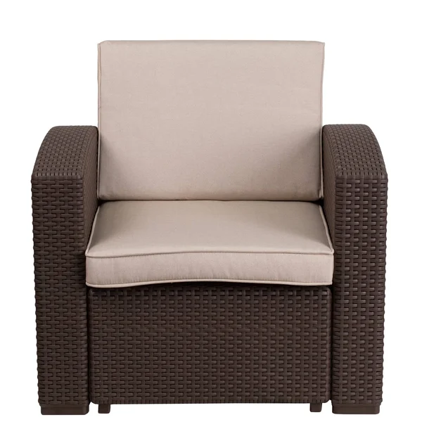 Chocolate Brown Faux Rattan - Chair with All-Weather Beige Cushion