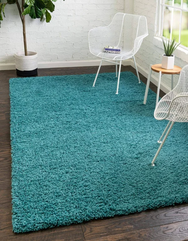 Solid Shag Rug 10x13, Aqua Blue