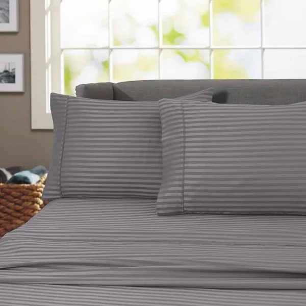 Porch & Den Jericho Stripe 600 Thread Count Egyptian Cotton Bed Sheet Set - Grey - California King