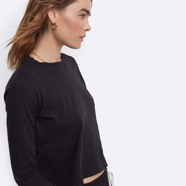 Organic Cotton Long Sleeve Crop Tee Jet Black - M