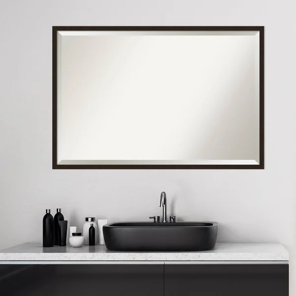 Amanti Art Carlisle 37 in. x 25 in. Rustic Rectangle Framed Espresso Narrow Bathroom Vanity Wall Mirror, Matte Brown
