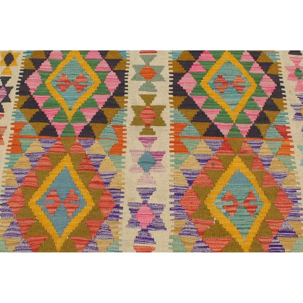 Geometric Kilim Marcellu Beige Gold Hand Woven Area Rugs