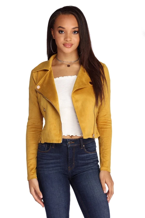 Lattice Faux Suede Moto Jacket in Taupe - Size: Medium, Windsor