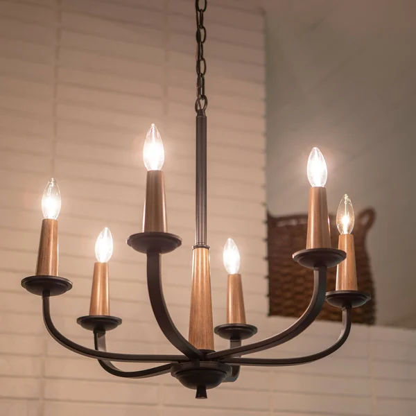 Decor Therapy Rotterdam 6-Light Black Metal and Wood Effect Pendant - 23.82 x 23.82 x 21.57 in
