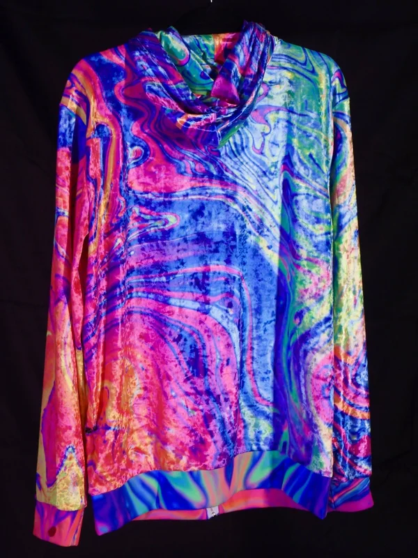 Neon Nuclear Unisex Hoodie S - Black, Zip Up Crushed Velvet