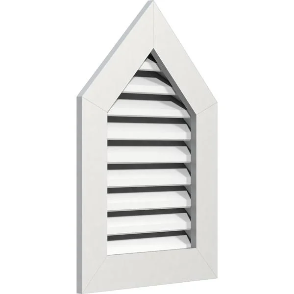 14 inchw x 32 inchh Peaked Top Gable Vent (19 inchw x 37 3/4 inchh Frame Size) 14/12 Pitch: Functional - PVC Gable Vent w/ 1 inch