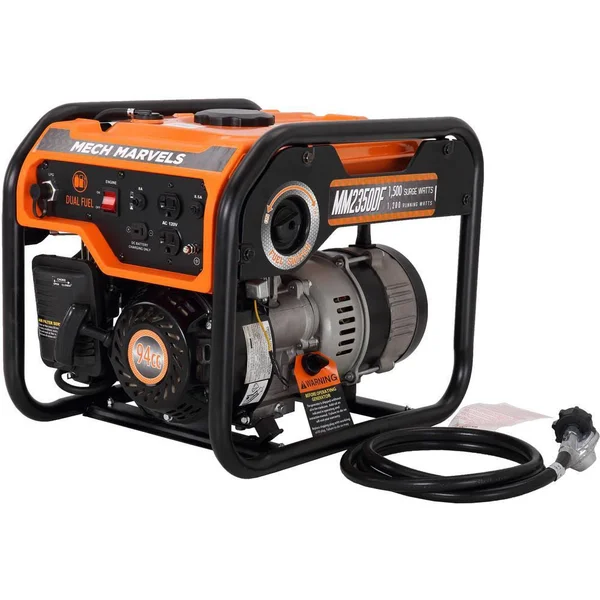 Mech Marvels 1 - 500-Watt/1, 200-Watt Recoil Start Dual Fuel Propane or Gasoline Portable Power Generator MM2350DF