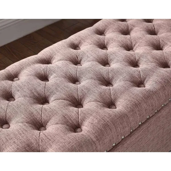 Button Tufted Storage Ottoman with Nailhead - Brown Color