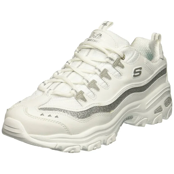 Skechers Women's D&Lites Now and Then Sneaker - Size: 9, White/Silver