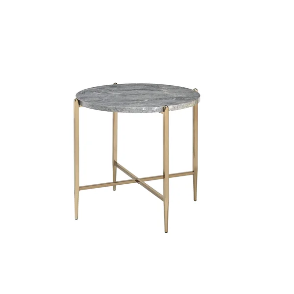 Acme Tainte End Table Faux Marble & Champagne Finish