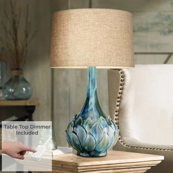 Possini Euro Kenya Blue-Green Ceramic Lamp with Table Top Dimmer