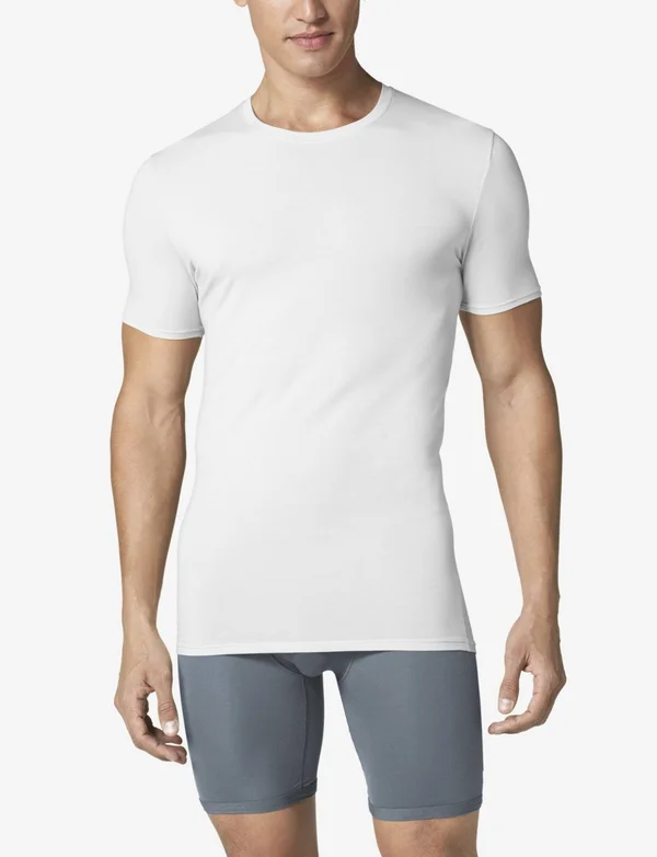 Tommy John 1000996 Second Skin Stay-Tucked Crew Neck Undershirt - White