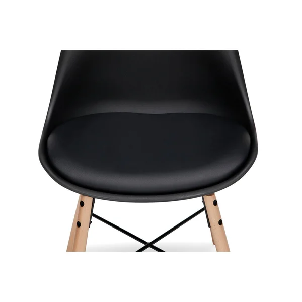 Ofm Mid Century Modern 4 Plastic Molded Dining Chairs, Vinyl CUSHION, Wood Legs, Black