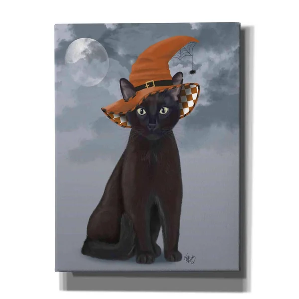 Epic Graffiti &Halloween Black Cat in Witches Hat& by Fab Funky Canvas Wall Art - 18x22x26x22