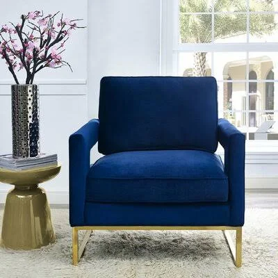 Isabel 85.09Cm Wide Velvet Armchair Gold Flamingo Fabric: Navy