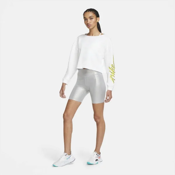Nike Women's Femme Cropped Training Crew Sweatshirt, Large, White