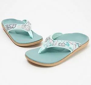 Spenco Orthotic Thong Sandals - Yumi Tropical - Size 8 Medium, Mineral Blue